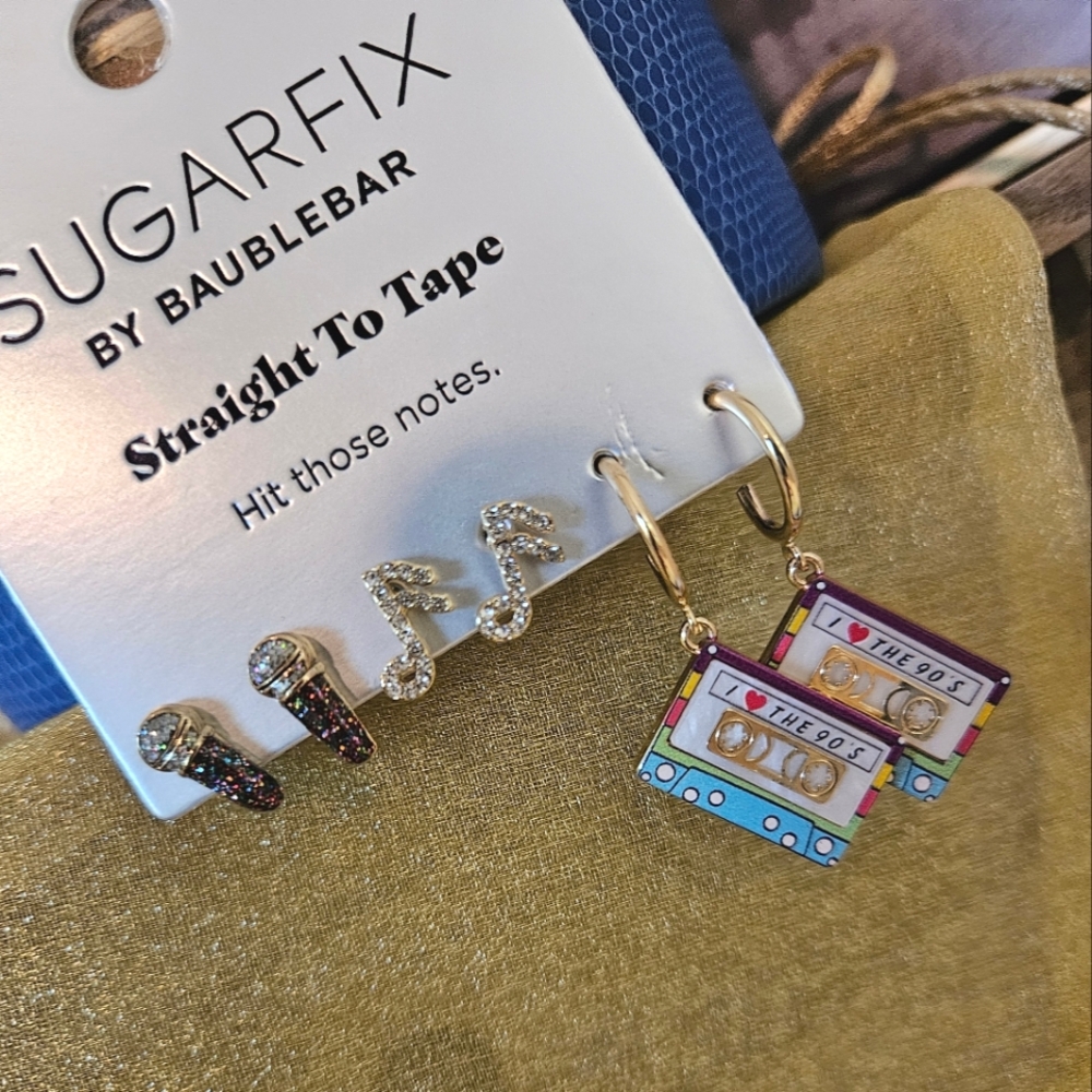 SUGARFIX By BAUBLEBAR Straight To Tape Music 3 Pairs Earrings NWT